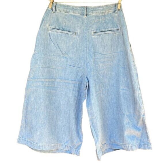 Pilcro and the Letterpress Mina Chambray Wide Crop Pant Blue Chino Shorts - Picture 8 of 14